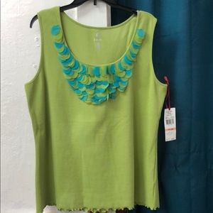 Ruby Red Garden Party Avocado & turquoise tank- 2X